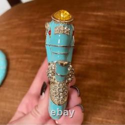 Turquoise Enamel and Rhinestone Elephant Hinged Bracelets