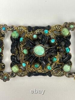 Turquoise and Enamel Austro-Hungarian Bracelet in Silver