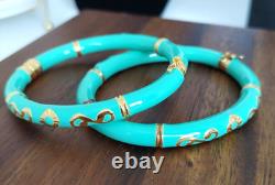 Two Veronese Italy Teal Sterling Silver Gold Plated Accents Bracelet Bangles 7