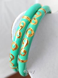 Two Veronese Italy Teal Sterling Silver Gold Plated Accents Bracelet Bangles 7