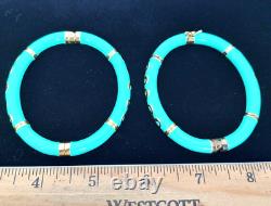 Two Veronese Italy Teal Sterling Silver Gold Plated Accents Bracelet Bangles 7