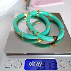Two Veronese Italy Teal Sterling Silver Gold Plated Accents Bracelet Bangles 7
