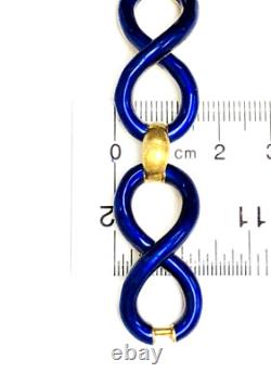 UNOAERRE 18k yellow gold Link Bracelet Blue Enamel 7.5