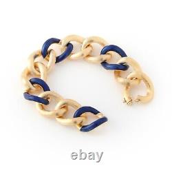 UNOAERRE Chunky Gold Link Bracelet with Blue Enamel 18K