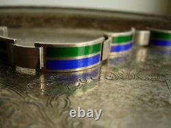 Ultra RARE Vintage GUCCI Silver 925 Enamel Jewelry Couture Italian GG Bracelet