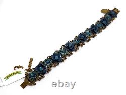 Unique Michal Negrin Blue Flowers Crystal Beautiful Bracelet #44#