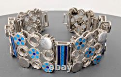 UnoAErre 925 Sterling Silver Blue Enamel Modernist Bracelet Italy 7 MCM
