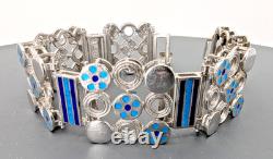 UnoAErre 925 Sterling Silver Blue Enamel Modernist Bracelet Italy 7 MCM