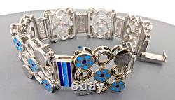 UnoAErre 925 Sterling Silver Blue Enamel Modernist Bracelet Italy 7 MCM