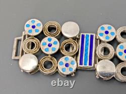 UnoAErre 925 Sterling Silver Blue Enamel Modernist Bracelet Italy 7 MCM