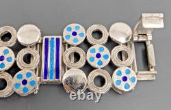 UnoAErre 925 Sterling Silver Blue Enamel Modernist Bracelet Italy 7 MCM