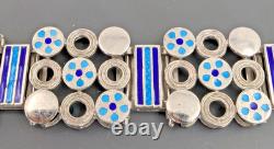 UnoAErre 925 Sterling Silver Blue Enamel Modernist Bracelet Italy 7 MCM