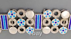 UnoAErre 925 Sterling Silver Blue Enamel Modernist Bracelet Italy 7 MCM