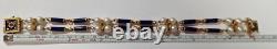 Unoaerre 18K Gold Blue Cobalt Enamel Vintage Pearls Ruby 8 Bracelet LH524