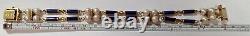 Unoaerre 18K Gold Blue Cobalt Enamel Vintage Pearls Ruby 8 Bracelet LH524