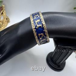 VINTAGE CINER Gold Tone Stylized Hebrew Symbols & Blue Enamel Bracelet Rare 6.5