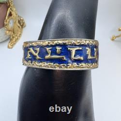 VINTAGE CINER Gold Tone Stylized Hebrew Symbols & Blue Enamel Bracelet Rare 6.5