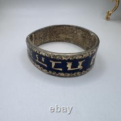VINTAGE CINER Gold Tone Stylized Hebrew Symbols & Blue Enamel Bracelet Rare 6.5