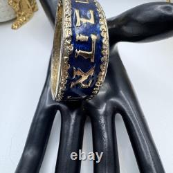 VINTAGE CINER Gold Tone Stylized Hebrew Symbols & Blue Enamel Bracelet Rare 6.5