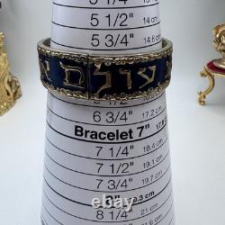 VINTAGE CINER Gold Tone Stylized Hebrew Symbols & Blue Enamel Bracelet Rare 6.5