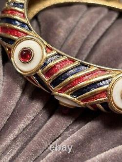 VINTAGE Marcel BOUCHER Bracelet Gilt Metal, Red & Blue Enamel and Red Cabochon