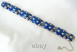 VTG Ciner Signed Blue Enamel & Rhinestone Bracelet withSafety Chain Gorgeous L@@K