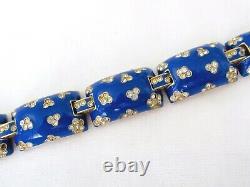 VTG Ciner Signed Blue Enamel & Rhinestone Bracelet withSafety Chain Gorgeous L@@K