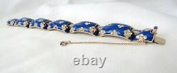 VTG Ciner Signed Blue Enamel & Rhinestone Bracelet withSafety Chain Gorgeous L@@K