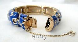 VTG Ciner Signed Blue Enamel & Rhinestone Bracelet withSafety Chain Gorgeous L@@K