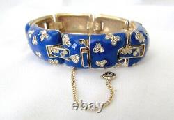 VTG Ciner Signed Blue Enamel & Rhinestone Bracelet withSafety Chain Gorgeous L@@K