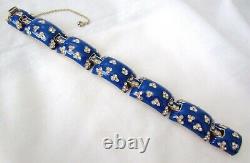 VTG Ciner Signed Blue Enamel & Rhinestone Bracelet withSafety Chain Gorgeous L@@K