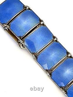 VTG David Anderson Sterling Silver Blue Guilloche Enamel 13 Panel Link Bracelet