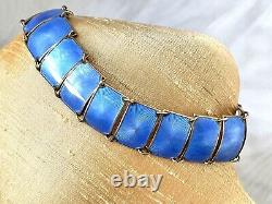 VTG David Anderson Sterling Silver Blue Guilloche Enamel 13 Panel Link Bracelet