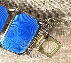 VTG David Anderson Sterling Silver Blue Guilloche Enamel 13 Panel Link Bracelet