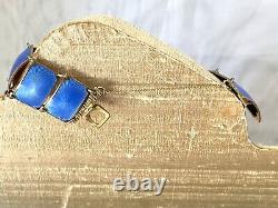 VTG David Anderson Sterling Silver Blue Guilloche Enamel 13 Panel Link Bracelet