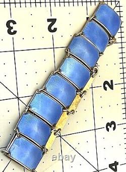 VTG David Anderson Sterling Silver Blue Guilloche Enamel 13 Panel Link Bracelet