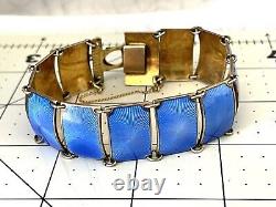 VTG David Anderson Sterling Silver Blue Guilloche Enamel 13 Panel Link Bracelet