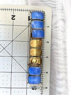 VTG David Anderson Sterling Silver Blue Guilloche Enamel 13 Panel Link Bracelet