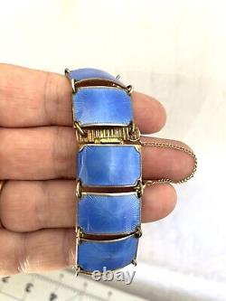 VTG David Anderson Sterling Silver Blue Guilloche Enamel 13 Panel Link Bracelet