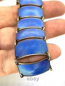 VTG David Anderson Sterling Silver Blue Guilloche Enamel 13 Panel Link Bracelet