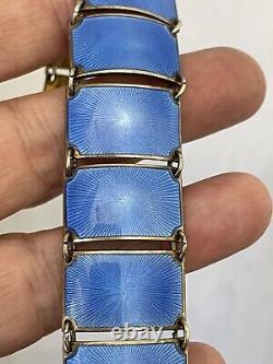 VTG David Anderson Sterling Silver Blue Guilloche Enamel 13 Panel Link Bracelet