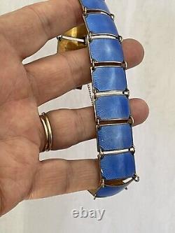 VTG David Anderson Sterling Silver Blue Guilloche Enamel 13 Panel Link Bracelet