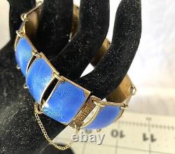 VTG David Anderson Sterling Silver Blue Guilloche Enamel 13 Panel Link Bracelet