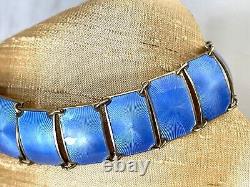 VTG David Anderson Sterling Silver Blue Guilloche Enamel 13 Panel Link Bracelet