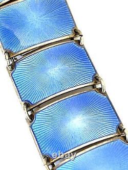 VTG David Anderson Sterling Silver Blue Guilloche Enamel 13 Panel Link Bracelet