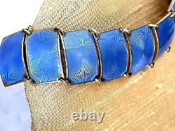 VTG David Anderson Sterling Silver Blue Guilloche Enamel 13 Panel Link Bracelet