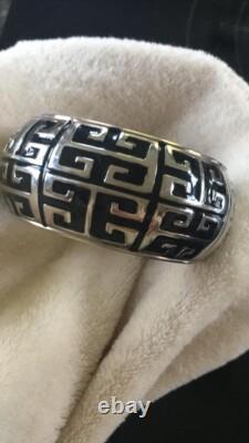 VTG GIVENCHY Gold tone Blue enamel clamper Bracelet Hinged Classic logo design