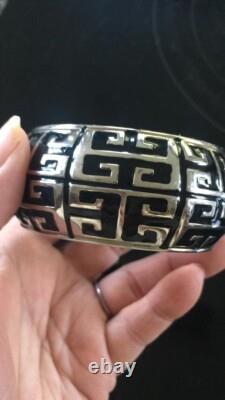 VTG GIVENCHY Gold tone Blue enamel clamper Bracelet Hinged Classic logo design