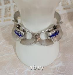 VTG MCM MODERNIST O. P. ORLANDINI 1AR UNO-A-ERRE 925 blue enamel buckle bracelet