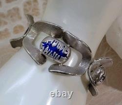 VTG MCM MODERNIST O. P. ORLANDINI 1AR UNO-A-ERRE 925 blue enamel buckle bracelet